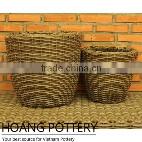 Tall Rattan Wicker Flower Planter