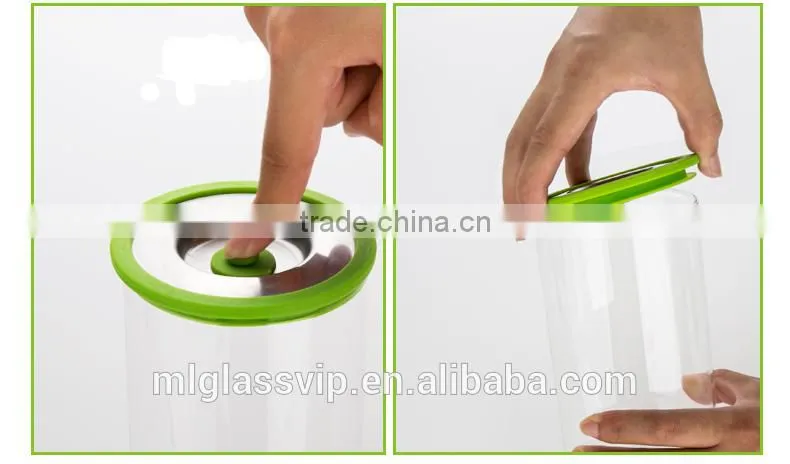 Borosilicate glass jars with wood lid with vacuum pump QM3369