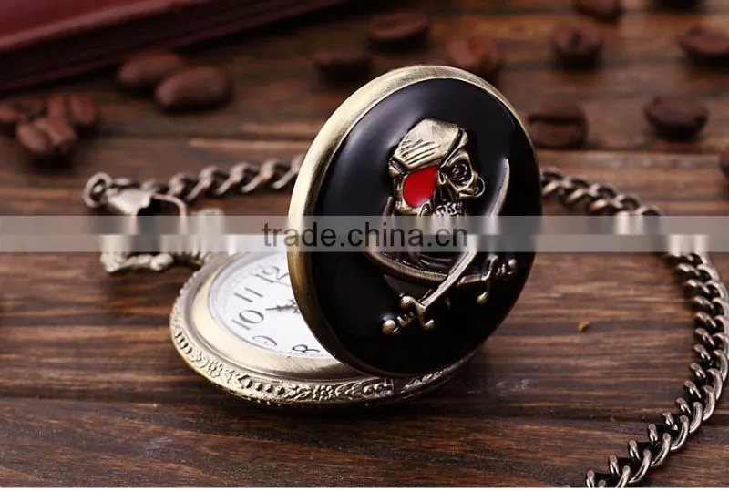 Stylish Pirate Analog Quartz Pendant Mens Pocket Watch