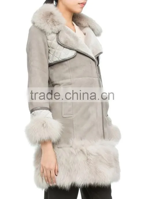 Ladies' full lambskin suede jacket with fox fur collar and cuffs