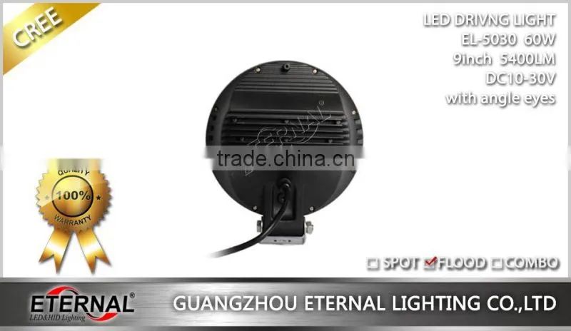 9in 60W high power round transportation equipment vehicles led driving headlight car automotive led working light