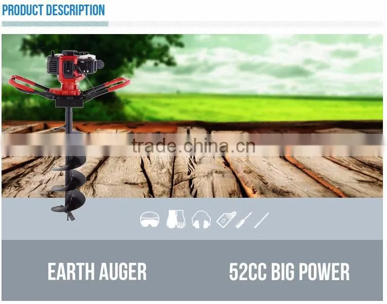 52cc gasoline power earth auger with 100mm,150mm,200mm,300mm drills