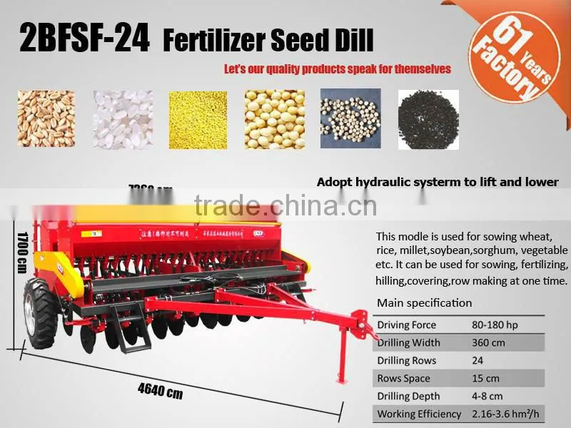 24 Rows 120 Kw Trailed Hydraulic Seeder with Transport Wheel