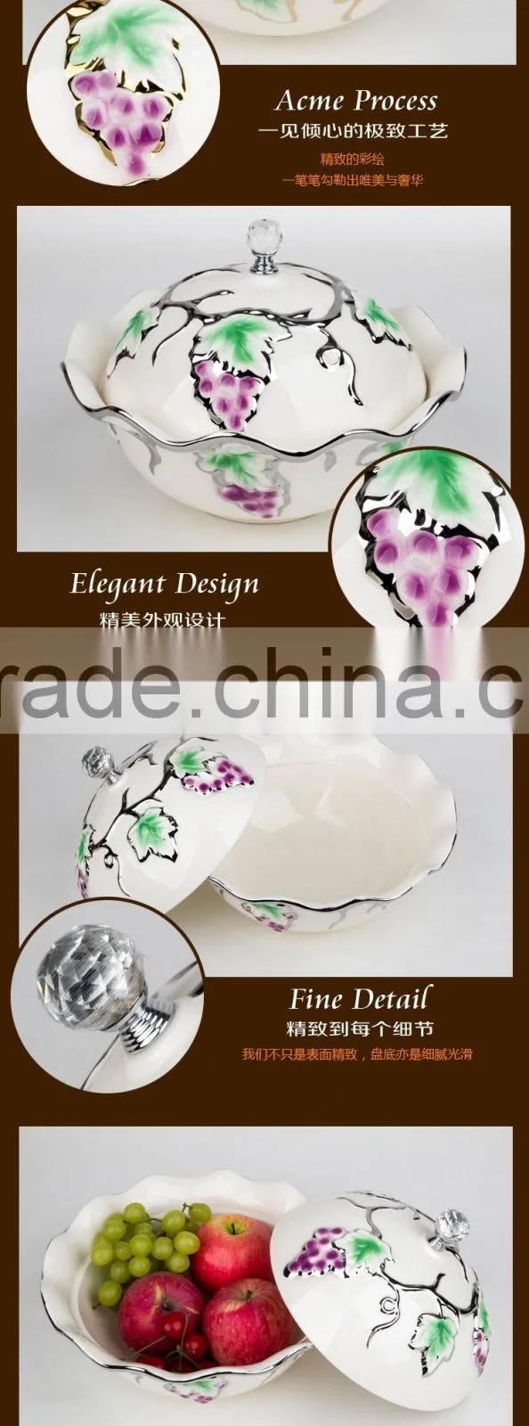 New style china ceramic electroplating soup bowl with lid