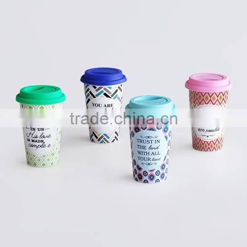 ceramic travel mug with silicone lid,travel mug with silicone cover,stoneware travel mug with silicone lid