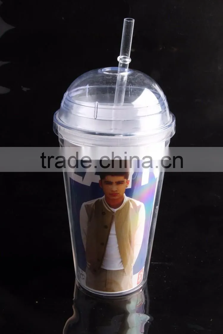 BPA free good grade acrylic tumbler with dome lid and straw with design