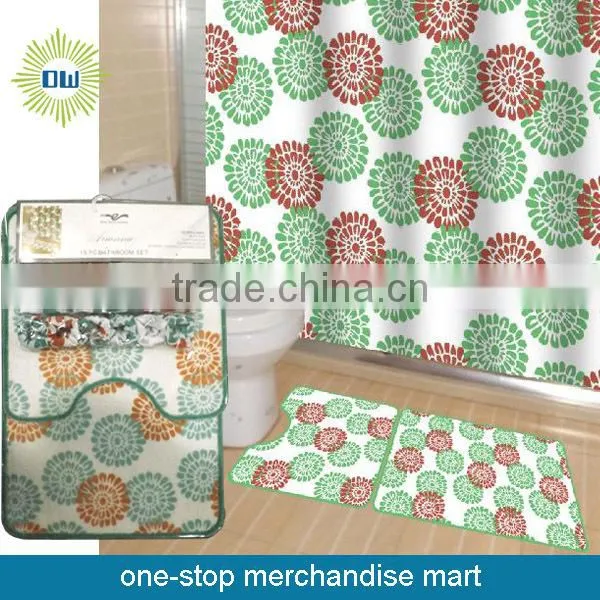 Waterproof Polyester Shower Curtain With Bath Mat Set