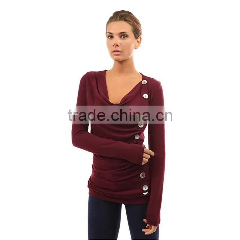 Fashion Womens Casual Ruffle Button Cotton Long Sleeve Fitness Blouse