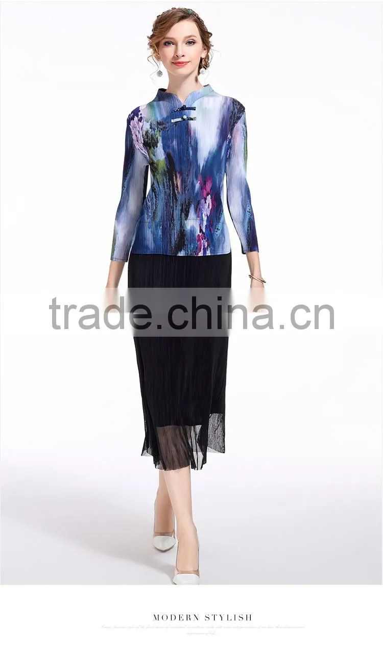 Chinese ink and wash panting double buttons for women folding dress