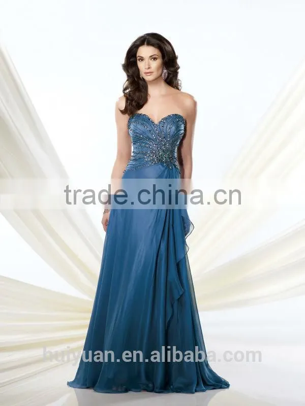 new design sleeveless dark blue bead long train evening dress