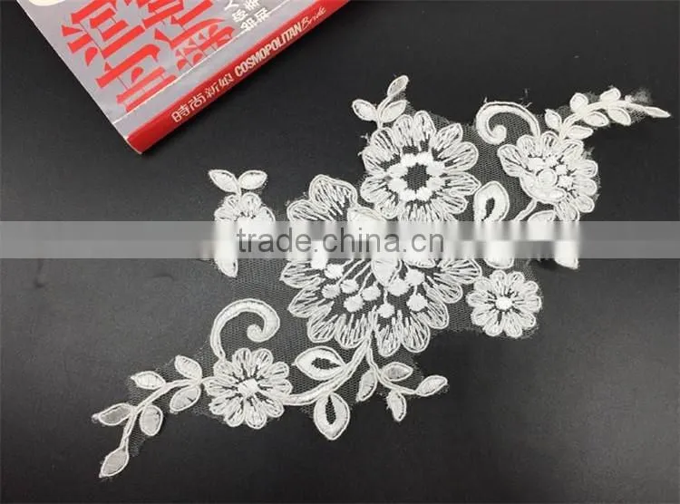 wedding flower embroidery lace fabric 3d flower wedding dress lace applique