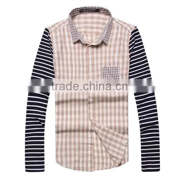 2016 khaki color men plaid linen shirt