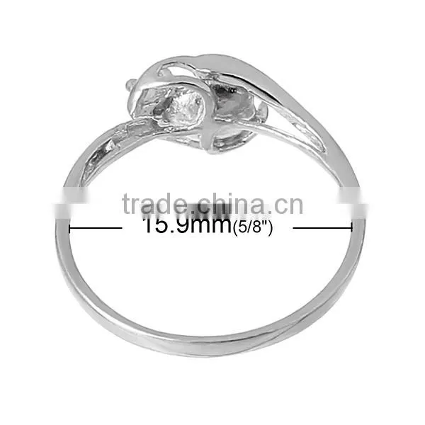925 Sterling Silver + Clear Rhinestone Rings Finger Ring Findings Silver Cabochon Ring Setting