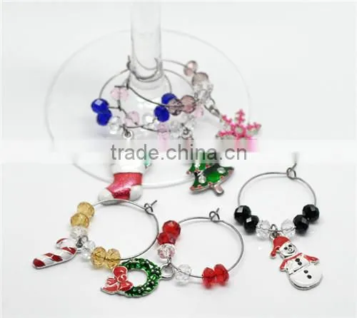 Cheap Wholesale Bar Accessories Table Decorations Christmas Wine Glass Charms Rings With Box