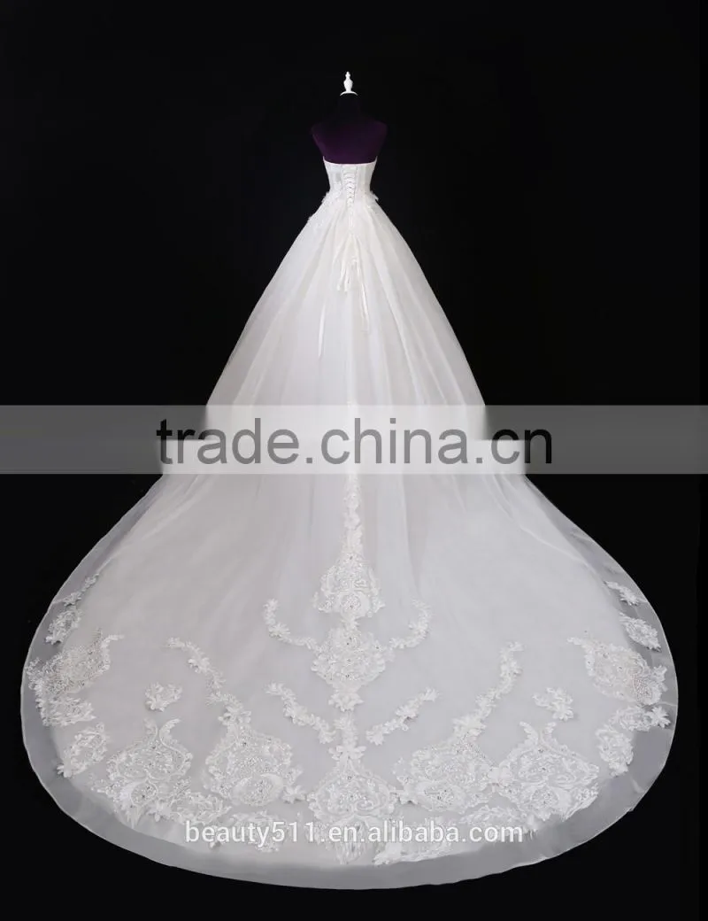 Strapless lace mermaid color wedding dress bridal for bride sleeveless sexy bridal dress F13201