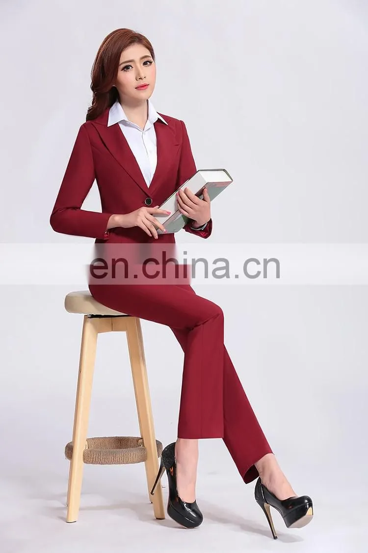 wine elegant women pant suits lady business top blouser suit