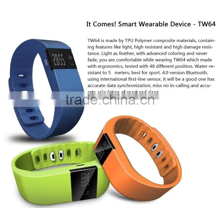 Sandentary reminder/Pedometer/Distance/Sport time/Calorie/Sleep monitor/in call remider Smart Bracelet tw64