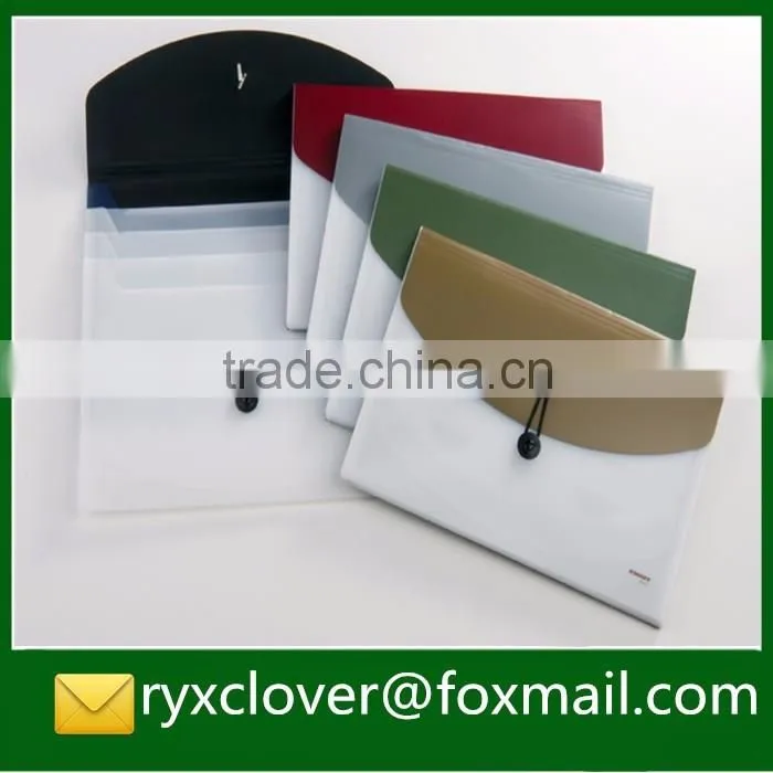 A4 PP plastic button envelope file bag with custom logo printing