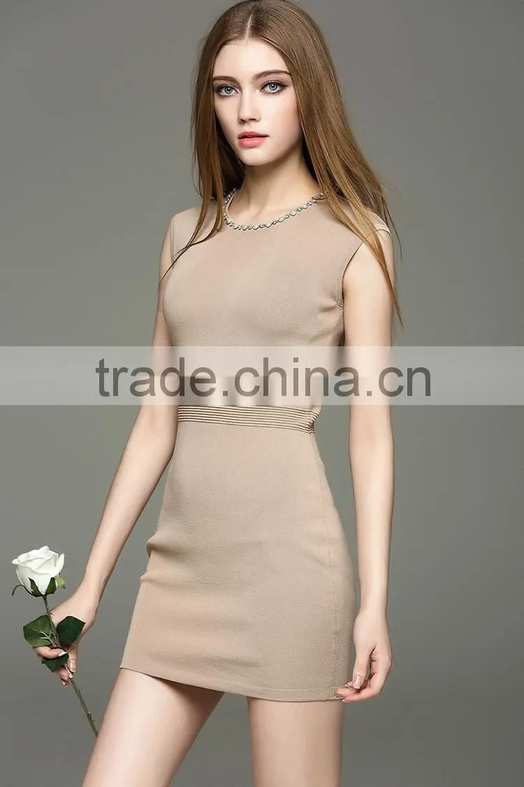 2016 new arrival knit beaded dress slim hip hop sleeveless dress with modern beading design