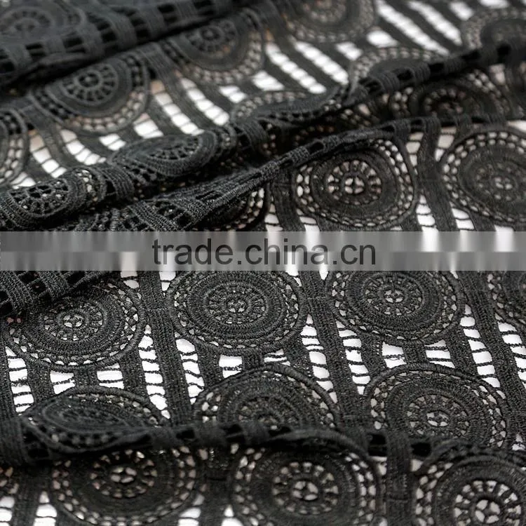Fashion high quality black embroidered dress lace fabric swiss voile with cutwork embroidery