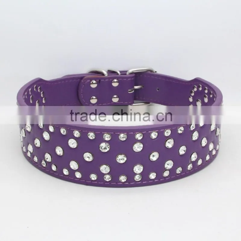 Manufacturer selling big diamond imitation leather pet collar beautiful dog collar