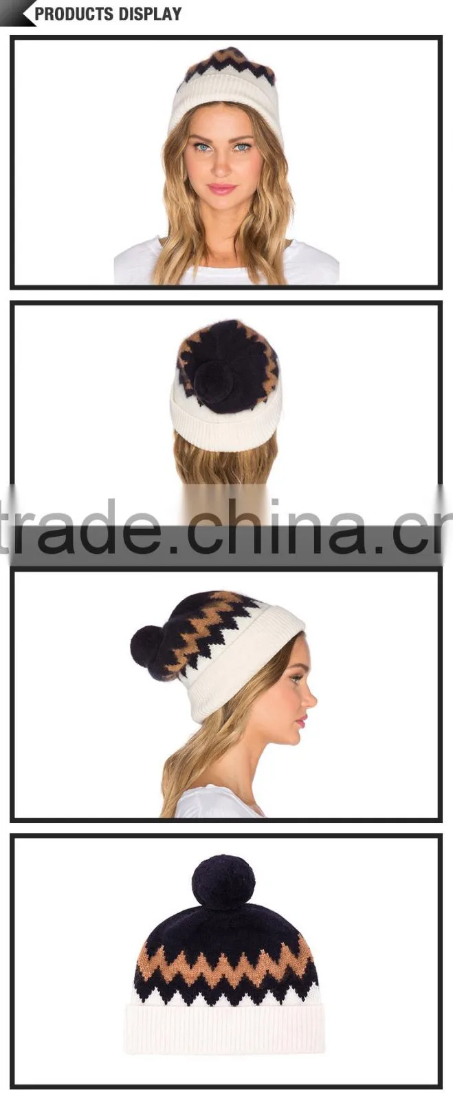 High quality pure color block pattern knit hats