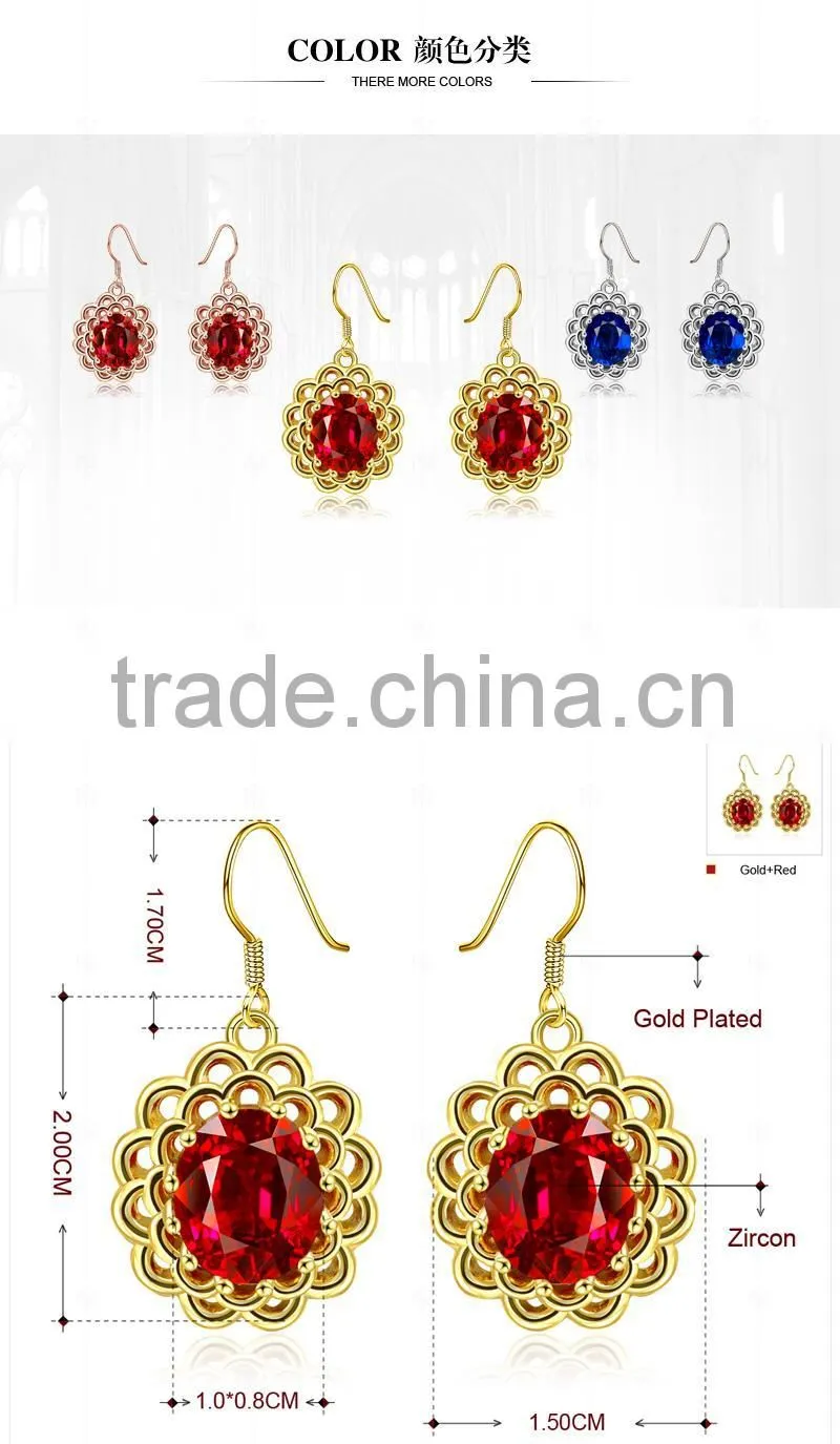 Ruby stone wavy round line earring bule gemstone jewelry earring