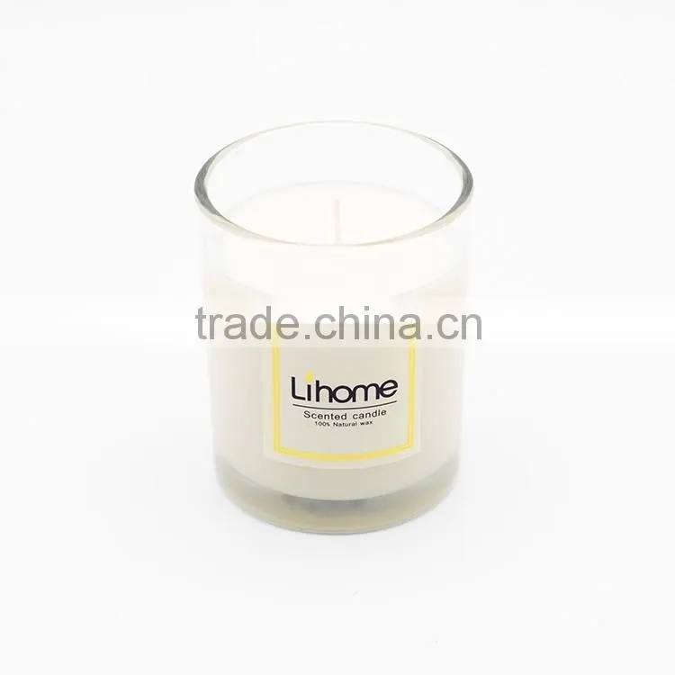 Personalized scented natural soy wax candle in glass jar can custom sticker ,printing logo and packaging box and glass jar size