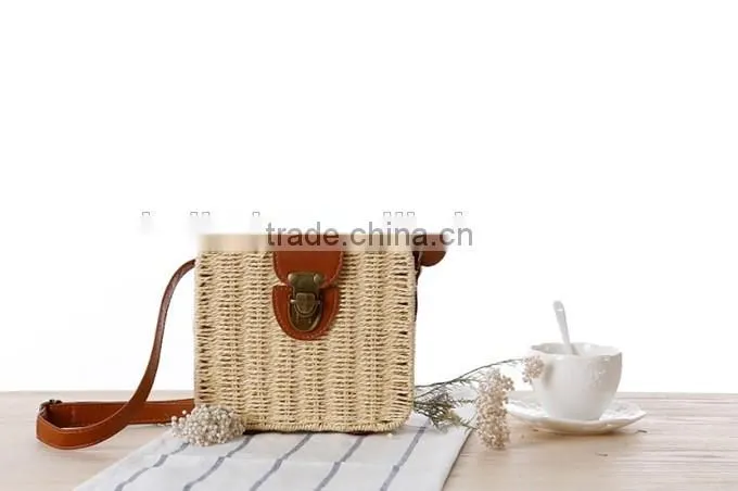 Fashion girl's beige paper straw craft bag