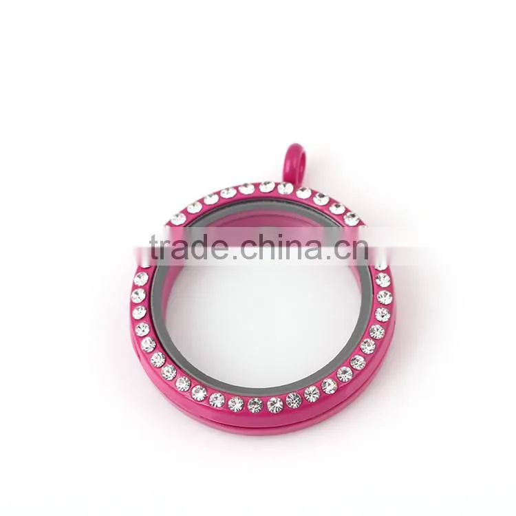 Colorful Circle Round Floating Locket Charm with Rhinestone