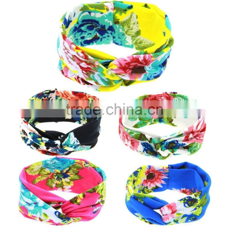 Hot-sales Baby floral Headband Infant Headband Toddler turban Headband cotton kids cross headband wh-1743