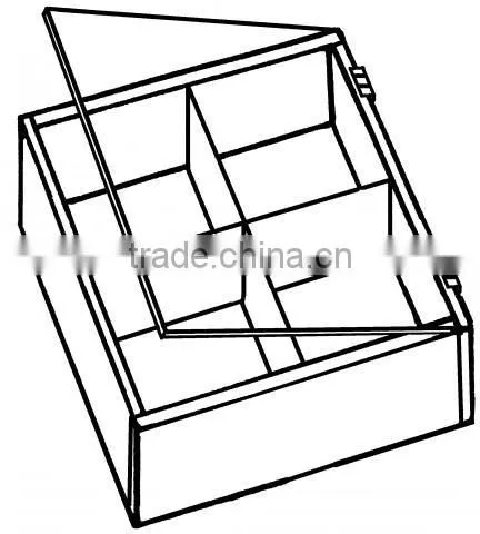 6 Compartments Sectional Square Acrylic Tray with Hinge Cover