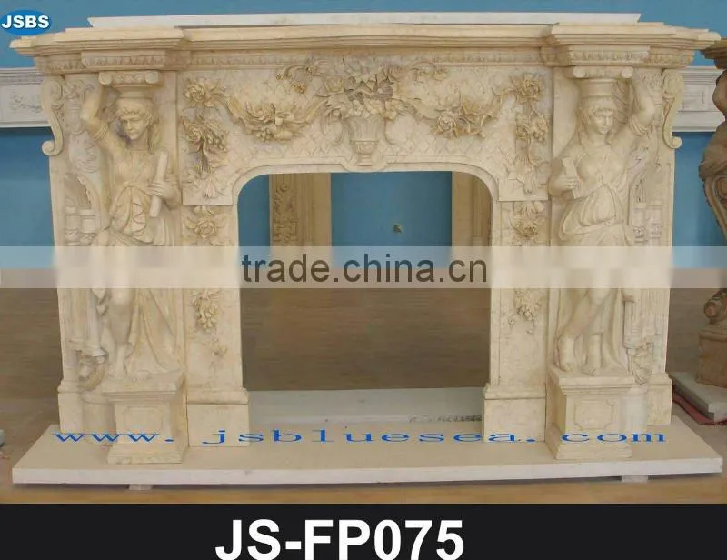 Yellow marble fireplace with lion statue