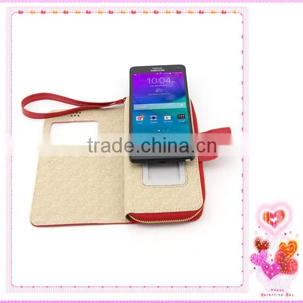 Morden lady fashion wallet leather phone case ,4-5.5 inch universal smart phone wallet style leather case with strap and mirror