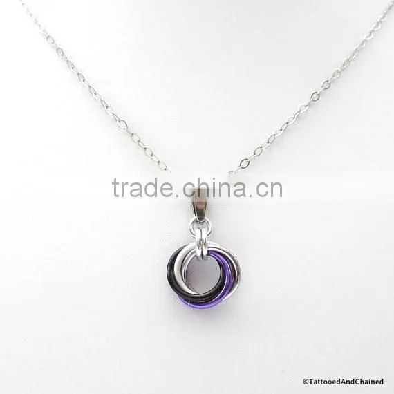 2016 Ace pride pendant necklac, chainmail love knot asexual pride jewelry circle pendant necklace woman