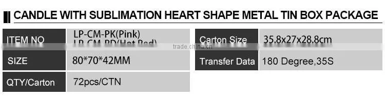 Heart shaped Sublimation Customed Metal Tin candle holder for lovers