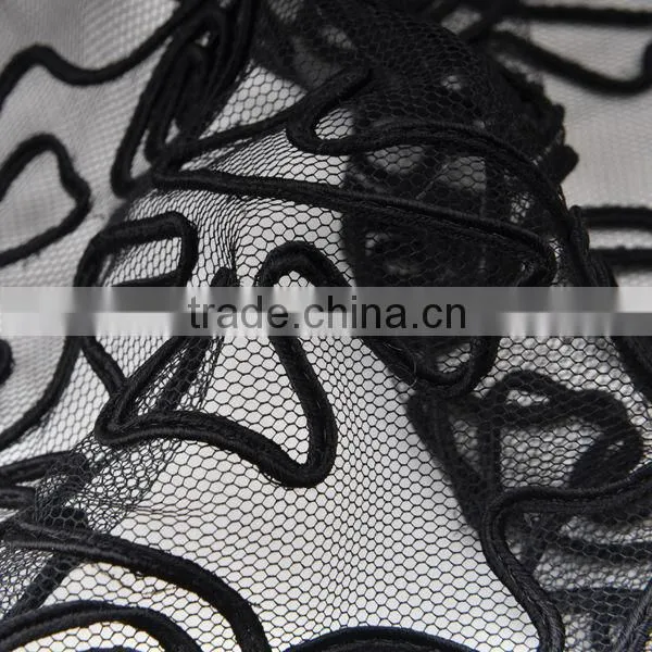100% polyester cross type embroidery on mesh fabric for wedding dress