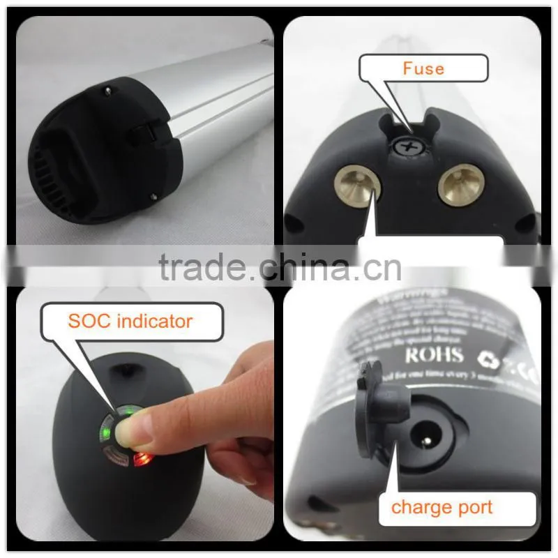 CE, RoHS approved high power bottle lithium battery, 36V10ah for electrical bicycles and scooters, assembly via 18650 cells