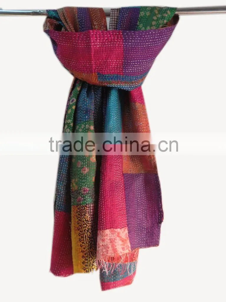 Vintage Silk Kantha Scarf Reversible Girls Neck Wrap Vintage Scarves Girls Stole Wholesale Vintage Sil Scarf