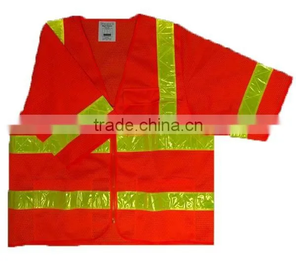 luminous safety vest Short Sleeve Crystal Reflective Tape Red safety vest