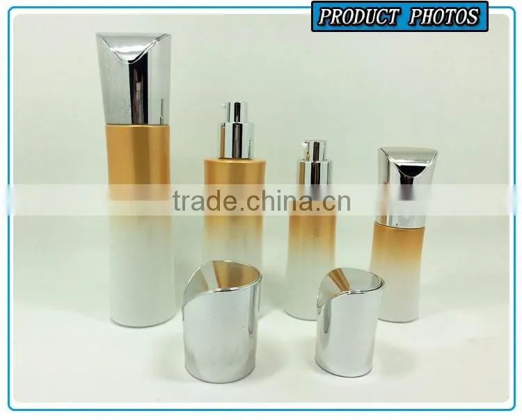 Luxury cosmetic empty glass lotion bottle and cosmetic cream jar