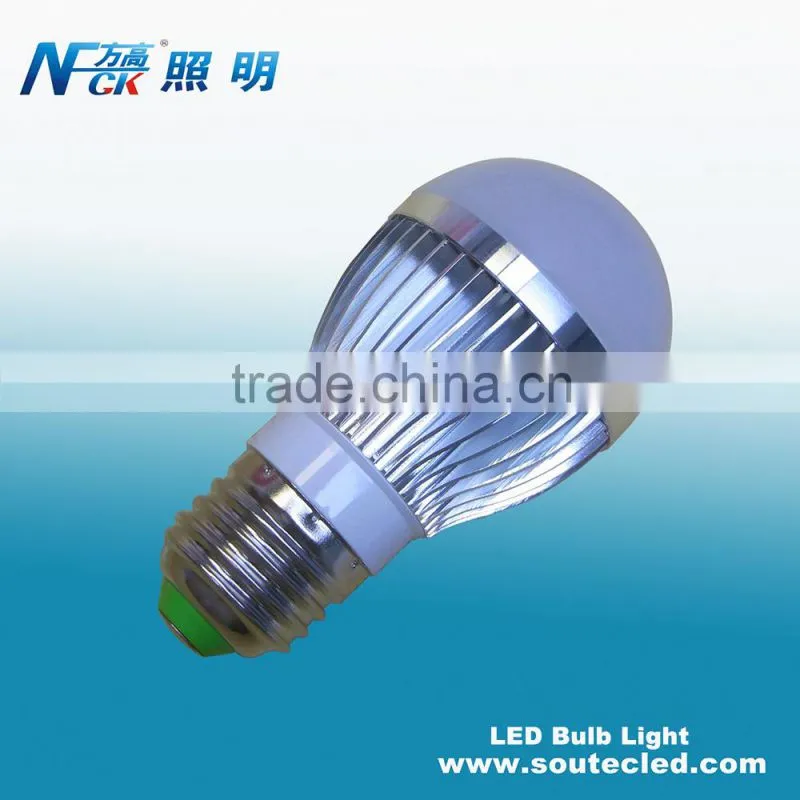 High quality aluminum energy saving power efficiency 3watt warm white led bulb with E12 E14 E26 E27 light base