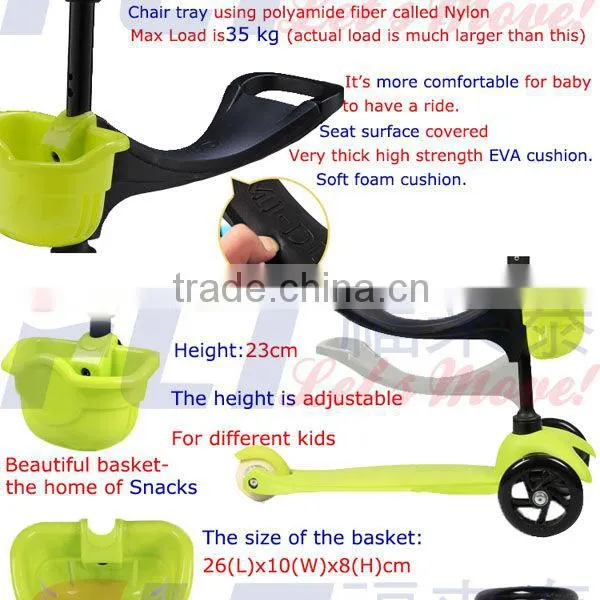 2013 CE approved Best gift folding boby foot scooter with soft seat for sale