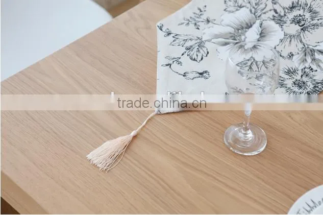 Hot sale cotton linen canvas fabric wedding table runner with printed pattern