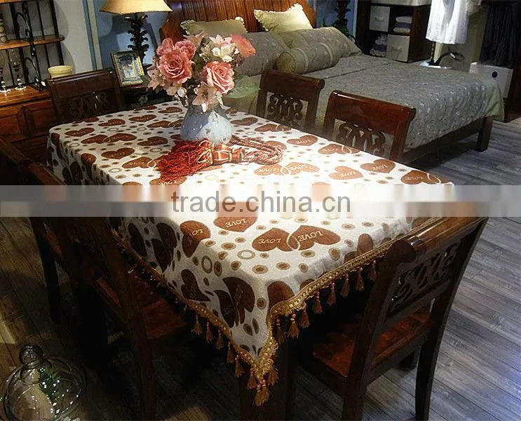 Handmade fancy jacquard chenille cotton table cloth with fringe