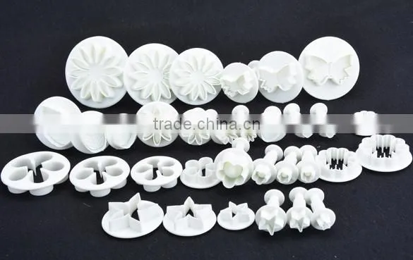 46 PCs Set Fondant Cake Cutter Ejector Stamp + Modeling + smoother + border decoration fondant marzipan Plunger Cutter SV009933