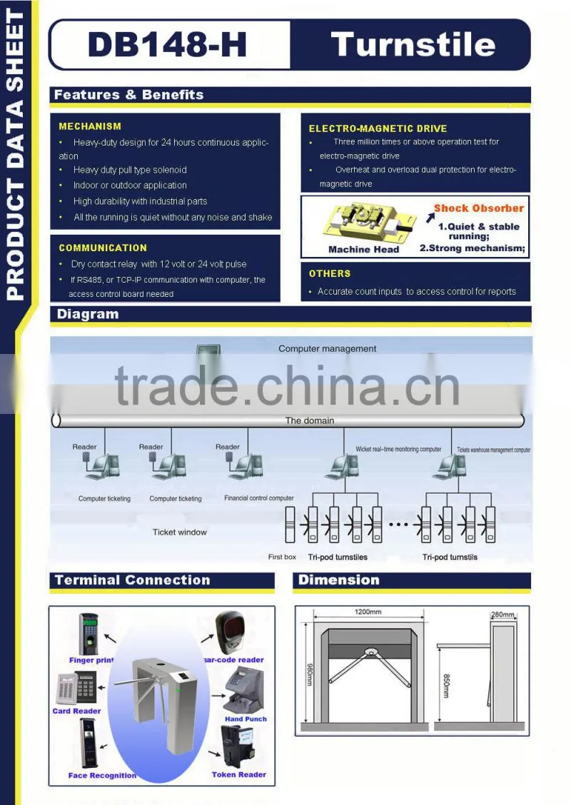 Ruihongtai Branded Vertival Tripod Turnstile Automatic Gate Control