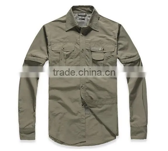 Mens Quick Dry Camping Hiking Fishing Shirt Anti Sun UV Detachable Sleeve Shirt