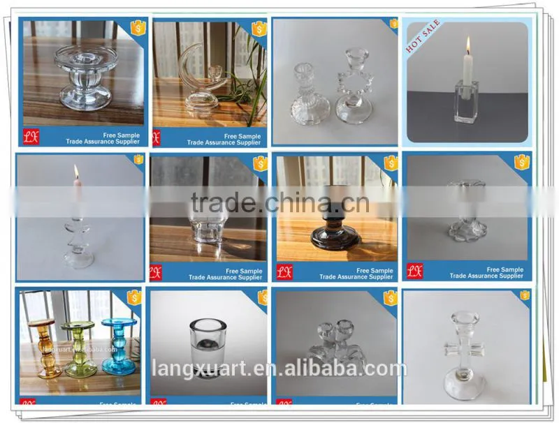 LXHY-A057 hexagonal base antique crystal clear colored glass tapper candle holder