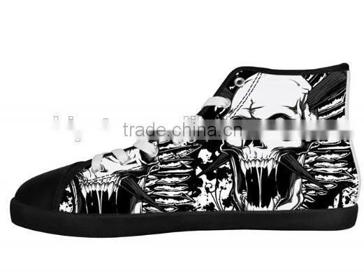 Men's Skull Shoes High Top Canvas Shoes Lace-up Fashion Sneaker
